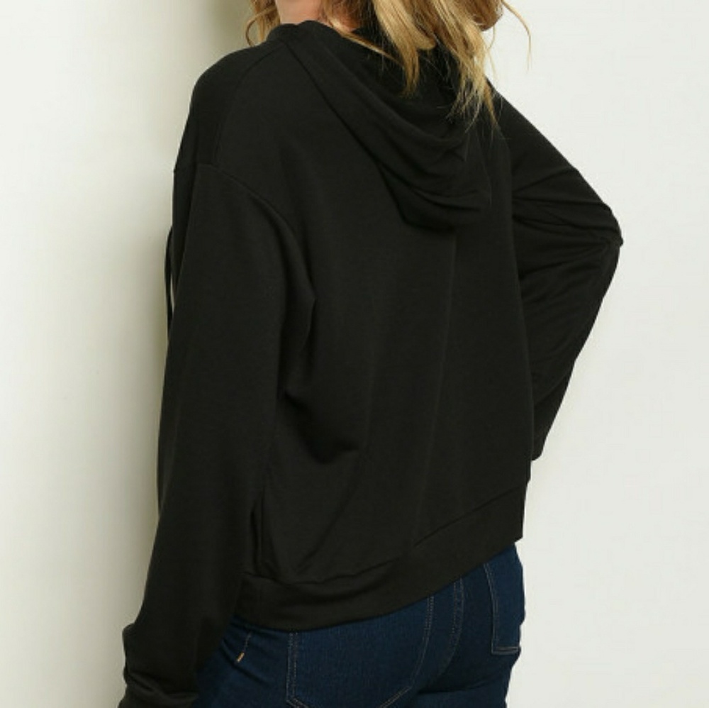 POSH POSH LONG SLEEVE BLACK PRINT HOODIE SWEATER - Picture 3 of 4